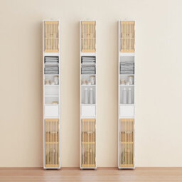 Sobuy Bzr34-Bw, Tall Bathroom Cabinet Cupboard Bathroom Storage Cabinet Water-Resistant Mdf With Bamboo Slatted Doors,white - thumbnail 6