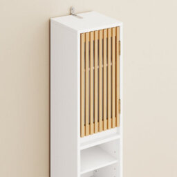 Sobuy Bzr34-Bw, Tall Bathroom Cabinet Cupboard Bathroom Storage Cabinet Water-Resistant Mdf With Bamboo Slatted Doors,white - thumbnail 7