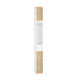 Sobuy Bzr34-Bw, Tall Bathroom Cabinet Cupboard Bathroom Storage Cabinet Water-Resistant Mdf With Bamboo Slatted Doors,white