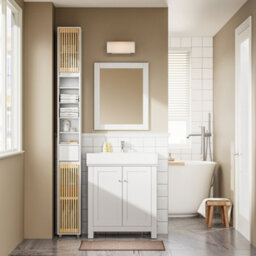 Sobuy Bzr34-Bw, Tall Bathroom Cabinet Cupboard Bathroom Storage Cabinet Water-Resistant Mdf With Bamboo Slatted Doors,white - thumbnail 4