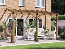 Dunster House Wooden Lean To Pergola Kit 4M X 3M Wall Mounted Garden Plant Frame Leviathan - thumbnail 1