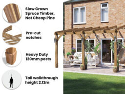 Dunster House Wooden Lean To Pergola Kit 4M X 3M Wall Mounted Garden Plant Frame Leviathan - thumbnail 4