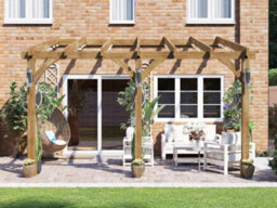 Dunster House Wooden Lean To Pergola Kit 4M X 3M Wall Mounted Garden Plant Frame Leviathan - thumbnail 3