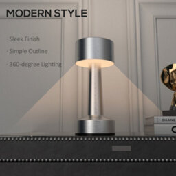 Homcom Led Cordless Table Lamp With Battery Operated For Bedroom, Silver - thumbnail 6