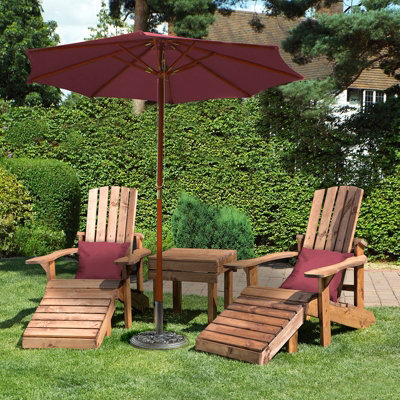Charles Taylor Trading Charles Taylor Wooden Adirondack 2 X Chair Seat Table & Red Parasol & Cushions - image 1