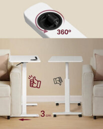 LEDREM Overbed Table With Wheels, Small Standing Desk, 70 X 40 Cm Tabletop, Adjustable Height, 2 Cup Holders - thumbnail 5