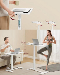 LEDREM Overbed Table With Wheels, Small Standing Desk, 70 X 40 Cm Tabletop, Adjustable Height, 2 Cup Holders - thumbnail 4