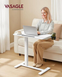 LEDREM Overbed Table With Wheels, Small Standing Desk, 70 X 40 Cm Tabletop, Adjustable Height, 2 Cup Holders - thumbnail 3