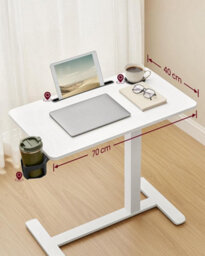 LEDREM Overbed Table With Wheels, Small Standing Desk, 70 X 40 Cm Tabletop, Adjustable Height, 2 Cup Holders - thumbnail 2