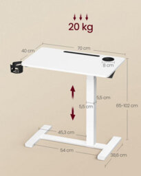 LEDREM Overbed Table With Wheels, Small Standing Desk, 70 X 40 Cm Tabletop, Adjustable Height, 2 Cup Holders - thumbnail 6
