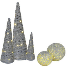 Urbn-Living Urbnliving 5 Pcs Led Light Up Christmas Tree Cone Silver With Glitter Sphere Balls Ornament With Fairy Lights