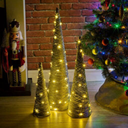 Urbn-Living Urbnliving 5 Pcs Led Light Up Christmas Tree Cone Silver With Glitter Sphere Balls Ornament With Fairy Lights - thumbnail 2