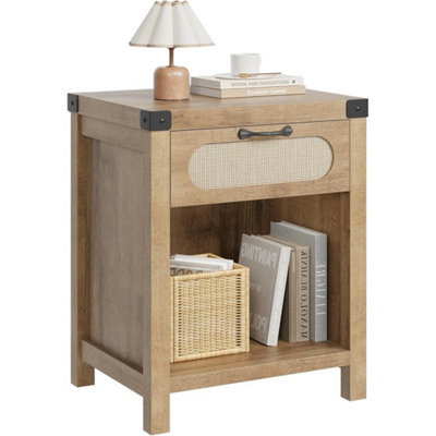 Boho Farmhouse Rattan Bedside Table Compact Side Table With Drawer Shelf - image 1