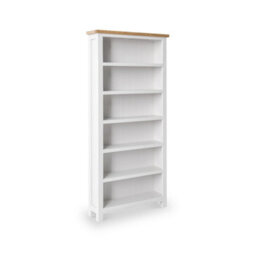 Farro White 6 Tier Large Bookcase - Painted With Oak Top - By Roseland Furniture - thumbnail 1