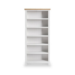 Farro White 6 Tier Large Bookcase - Painted With Oak Top - By Roseland Furniture - thumbnail 3