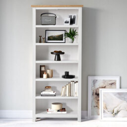 Farro White 6 Tier Large Bookcase - Painted With Oak Top - By Roseland Furniture - thumbnail 2