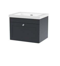 Balterley Swynnerton Traditional 1 Drawer Wall Hung Vanity Unit With Fireclay Basin, Dark Grey, 600mm - thumbnail 1