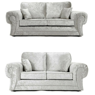 Tango Full Back 3+2 Seater Sofa Set Crushed Velvet Silver - image 1
