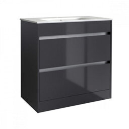 Clifton Bathroom 2-Drawer Floor Standing Vanity Unit With Basin 600mm Wide - Storm Grey Gloss - (Urban) - Brassware Not Included - thumbnail 1