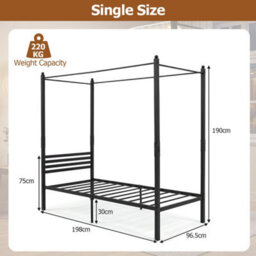 Single Canopy Bed Frame Under-Bed Storage Metal Slat Black - thumbnail 2