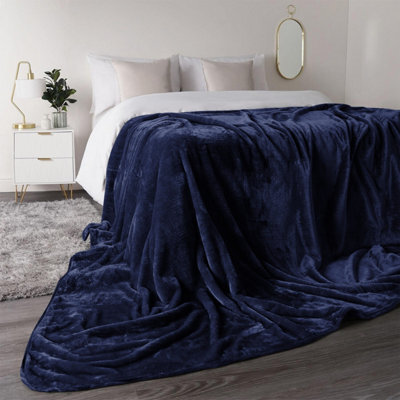 Ameha Fleece Plain Blanket, Lightweight & Reversible Throw For Travel, Bed & Sofa Blanket, Navy King 200X240Cm - image 1