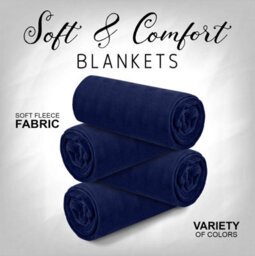 Ameha Fleece Plain Blanket, Lightweight & Reversible Throw For Travel, Bed & Sofa Blanket, Navy King 200X240Cm - thumbnail 3