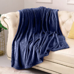 Ameha Fleece Plain Blanket, Lightweight & Reversible Throw For Travel, Bed & Sofa Blanket, Navy King 200X240Cm - thumbnail 6
