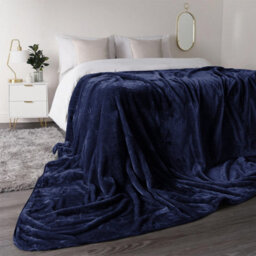 Ameha Fleece Plain Blanket, Lightweight & Reversible Throw For Travel, Bed & Sofa Blanket, Navy King 200X240Cm - thumbnail 1