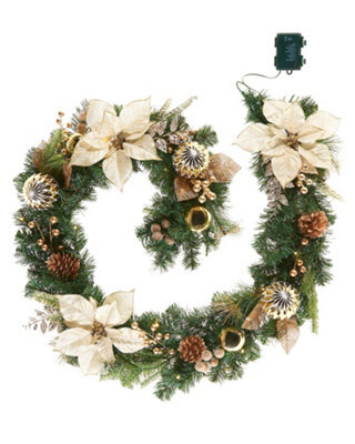 WeRChristmas Pre Lit Decorated Cream And Gold Christmas Garland 6Ft With 30 Chasing Leds And Timer - image 1
