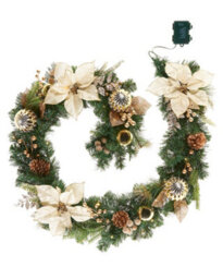 WeRChristmas Pre Lit Decorated Cream And Gold Christmas Garland 6Ft With 30 Chasing Leds And Timer