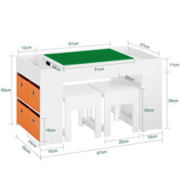 Sobuy Kmb75-W,children Play Table And 2 Stools Activity Set For Building Blocks ,wood,white,w87Xd50Xh50 - thumbnail 3
