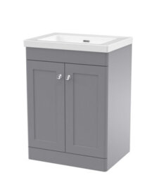 Balterley Swynnerton Traditional 2 Door Floor Standing Vanity Unit With Fireclay Basin, Satin Grey, 600mm - thumbnail 1