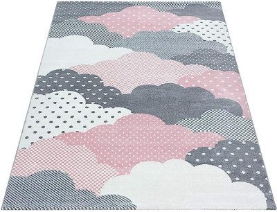 "Bravich Pink & Grey Clouds Kids Rug - Bambi - 120X170Cm (4'x5'8"")" - image 1