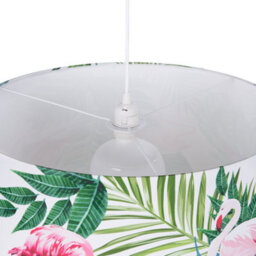 Wyld And Coco Flamingo Print Drum Pendant Lamp With White Fabric Shade, W50 X D50 X Drop 143Cm - thumbnail 4