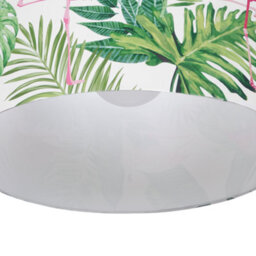 Wyld And Coco Flamingo Print Drum Pendant Lamp With White Fabric Shade, W50 X D50 X Drop 143Cm - thumbnail 5