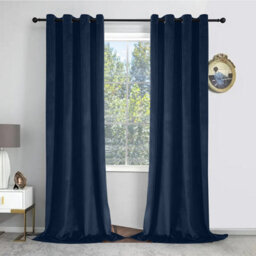 Oxford Homeware Eyelet Velvet Curtains Navy Fully Lined Blackout Thermal Insulated Eyelet Curtains Pair (W)168Cm X (L)228Cm - thumbnail 8