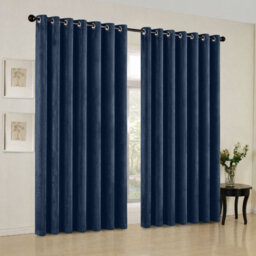 Oxford Homeware Eyelet Velvet Curtains Navy Fully Lined Blackout Thermal Insulated Eyelet Curtains Pair (W)168Cm X (L)228Cm - thumbnail 9