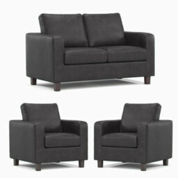 Furnishings For Less UK York Black Faux Leather 3 Piece Sofa Suite 2 Seater And 2 Armchairs - thumbnail 1