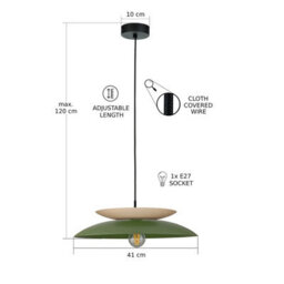 Luminosa Lighting Luminosa Ferro Dome Pendant Ceiling Light Green, Beige 1X E27 - thumbnail 3