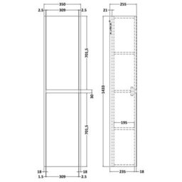 Balterley Square Wall Hung 2 Door Tall Bathroom Unit, 350mm - Midnight Blue - thumbnail 2