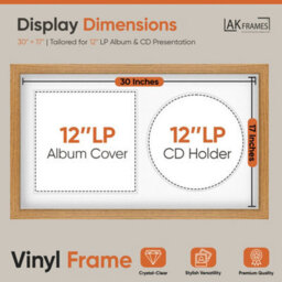 "30X17"" Oak Modern Vinyl Record Frame With White Mount For 12 Inch Lp Album Cover & Disc - Ak Frames" - thumbnail 2