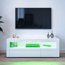 White 120Cm Modern Tv Unit Cabinet Stand White High Gloss With Led Rgb Lights Drawers - thumbnail 1