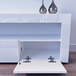 White 120Cm Modern Tv Unit Cabinet Stand White High Gloss With Led Rgb Lights Drawers - thumbnail 6