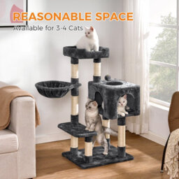 Dogat 39In Multi-Level Cat Tower With Condo, Hammock, Sisal Scratching Posts And Stable Weighted Base, Charcoal - thumbnail 2