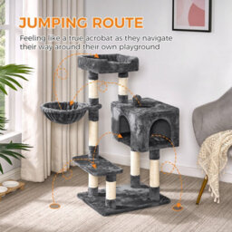 Dogat 39In Multi-Level Cat Tower With Condo, Hammock, Sisal Scratching Posts And Stable Weighted Base, Charcoal - thumbnail 3