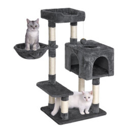 Dogat 39In Multi-Level Cat Tower With Condo, Hammock, Sisal Scratching Posts And Stable Weighted Base, Charcoal - thumbnail 1