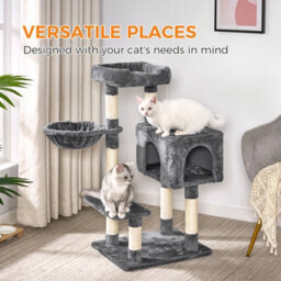 Dogat 39In Multi-Level Cat Tower With Condo, Hammock, Sisal Scratching Posts And Stable Weighted Base, Charcoal - thumbnail 4