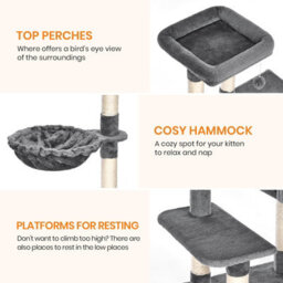 Dogat 39In Multi-Level Cat Tower With Condo, Hammock, Sisal Scratching Posts And Stable Weighted Base, Charcoal - thumbnail 5