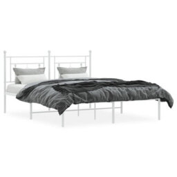 Berkfield Metal Bed Frame Without Mattress With Headboard White 160X200Cm - thumbnail 3