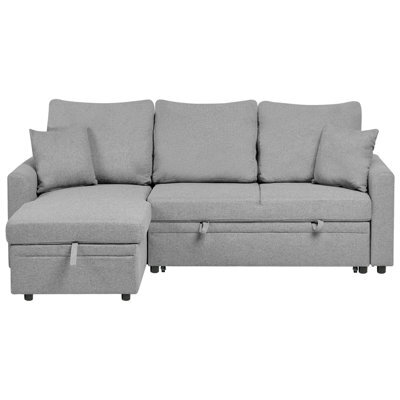 Beliani Corner Sofa Bed 3 Seater Nassjo Faux Linen Grey Right Hand - image 1